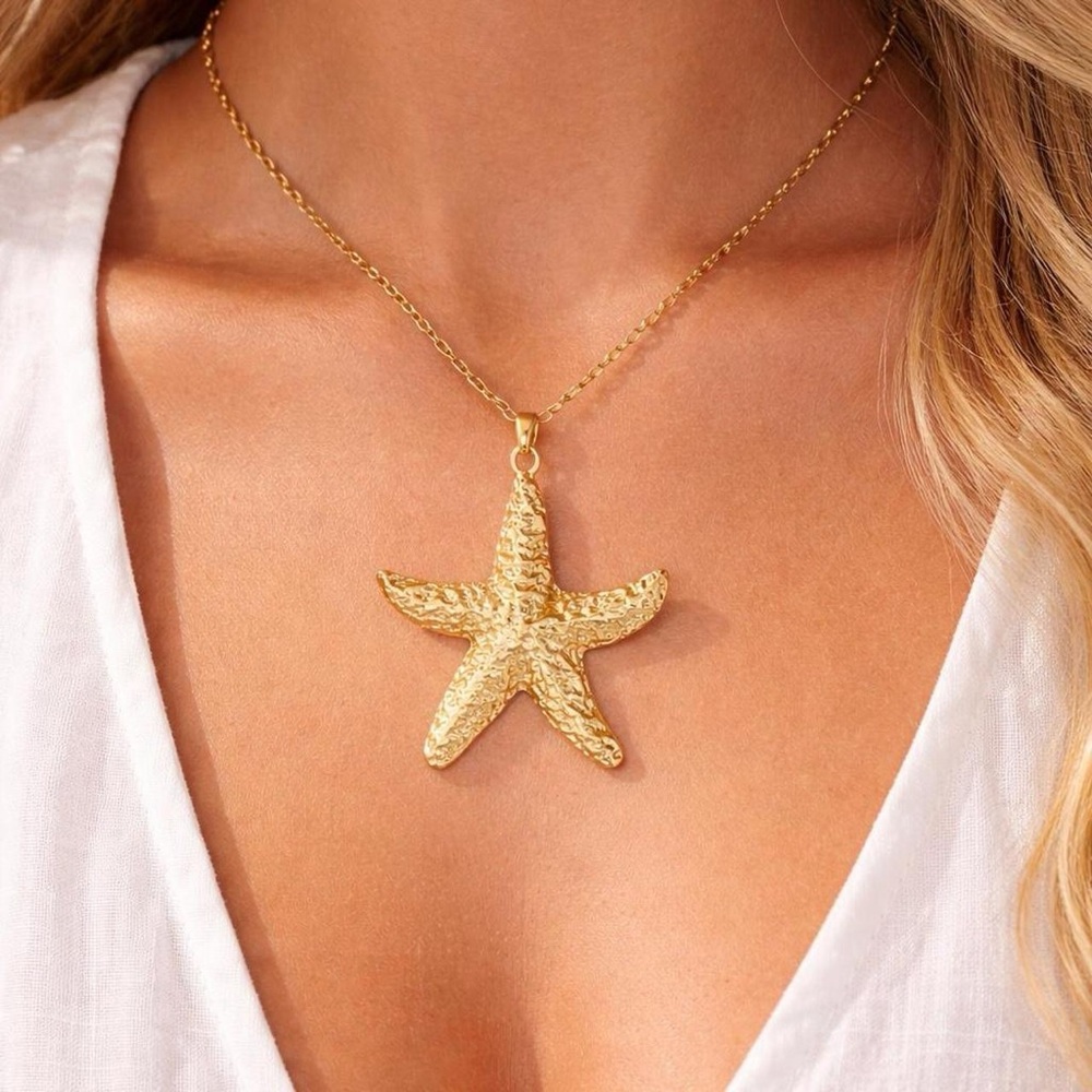 Gold Starfish Pendant Necklace - Picture 2 of 3